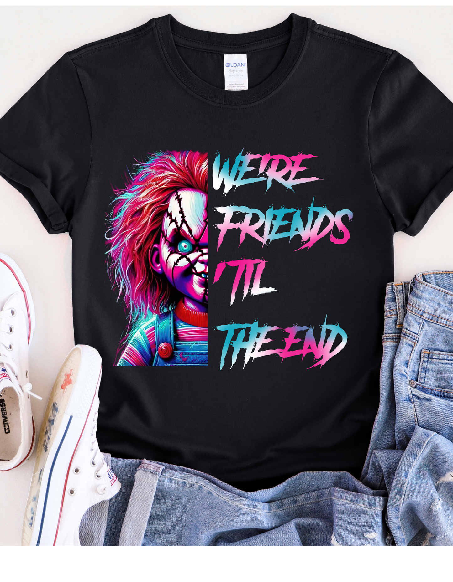 Friends Till the End Neon Horror T-Shirt