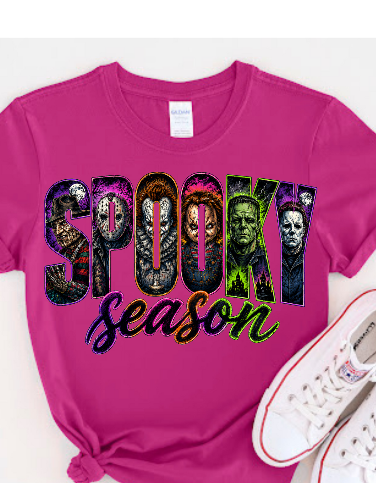 Spooky Season Horror Icons - Hot Pink T-Shirt