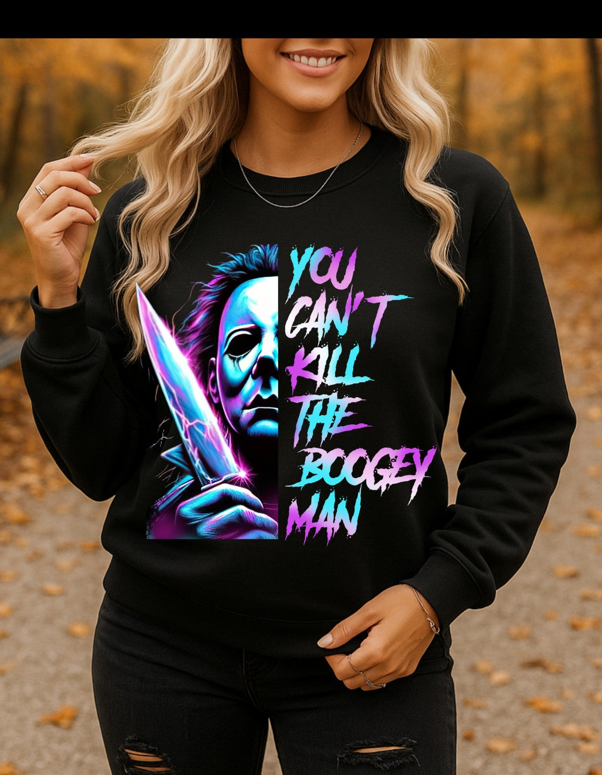 You Can't Kill the Boogeyman Neon Horror Crewneck Sweatshirt