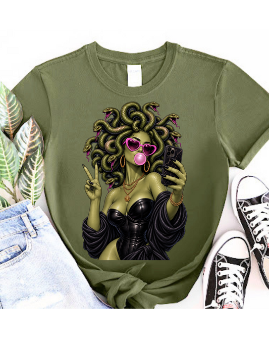 Medusa Selfie - Military Green T-Shirt