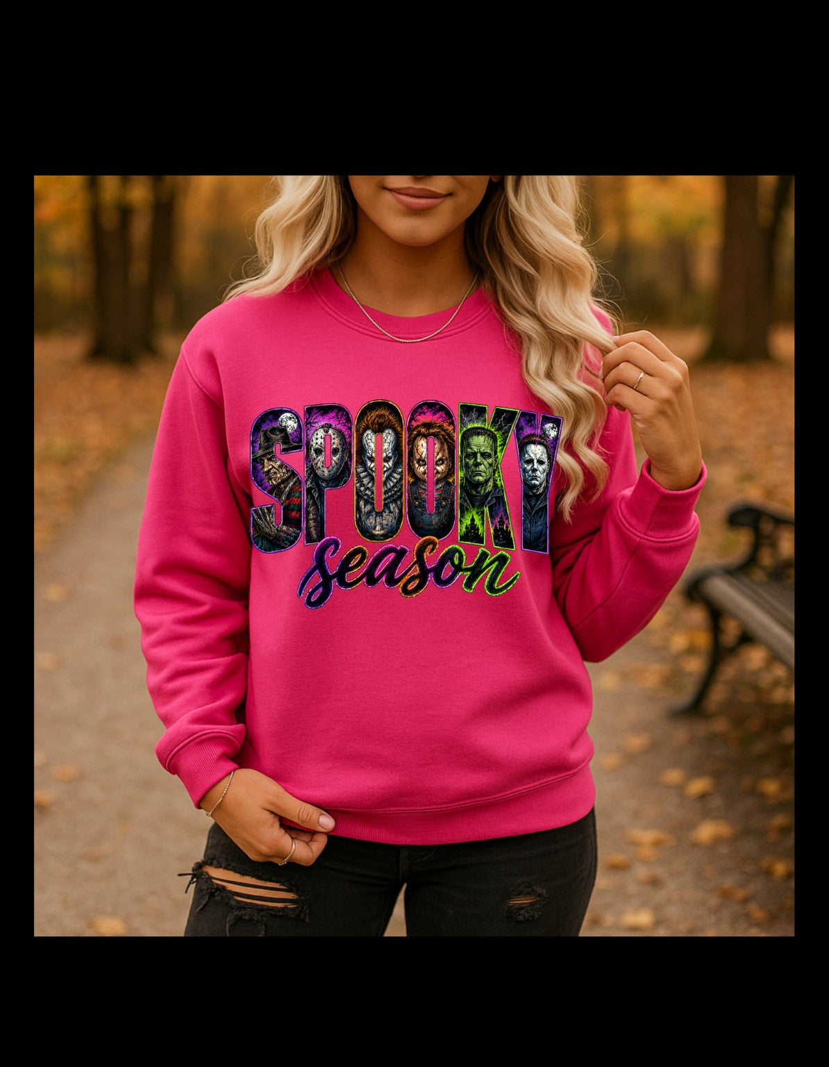 Spooky Season Horror Icons - Hot Pink Crewneck Sweatshirt