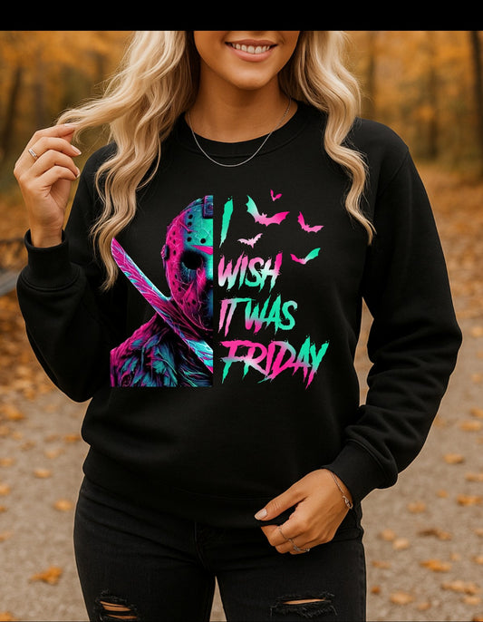 Wish It Was Friday Neon Horror Crewneck Sweatshirt